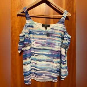 Watercolor striped blouse - blue, lavender & white